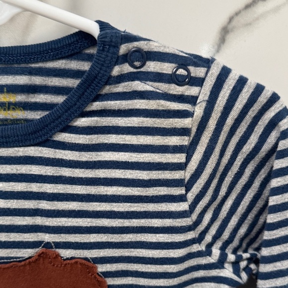 BODEN BABY Striped Blue & Grey Long Sleeve Shirt with Dog Patch - Picture 3 of 6